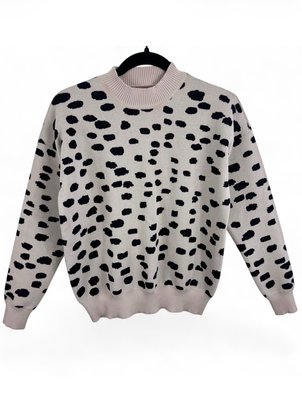 Mi Ami for Francesca's NWT Boutique Cream Black Abstract Dot Mock Neck Sweater S